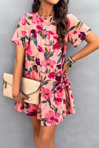 Womens Mini Dress-Printed Tiered Round Neck Mini Dress | Dress