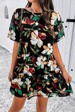 Load image into Gallery viewer, Womens Mini Dress-Printed Tiered Round Neck Mini Dress | Dress
