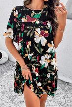 Load image into Gallery viewer, Womens Mini Dress-Printed Tiered Round Neck Mini Dress | Dress
