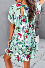 Load image into Gallery viewer, Womens Mini Dress-Printed Tiered Round Neck Mini Dress | Dress
