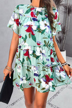 Load image into Gallery viewer, Womens Mini Dress-Printed Tiered Round Neck Mini Dress | Dress
