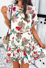 Load image into Gallery viewer, Womens Mini Dress-Printed Tiered Round Neck Mini Dress | Dress
