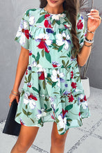 Load image into Gallery viewer, Womens Mini Dress-Printed Tiered Round Neck Mini Dress | Dress
