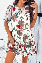 Load image into Gallery viewer, Womens Mini Dress-Printed Tiered Round Neck Mini Dress | Dress
