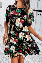 Load image into Gallery viewer, Womens Mini Dress-Printed Tiered Round Neck Mini Dress | Dress
