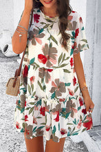 Load image into Gallery viewer, Womens Mini Dress-Printed Tiered Round Neck Mini Dress | Dress
