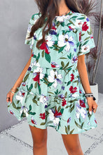 Load image into Gallery viewer, Womens Mini Dress-Printed Tiered Round Neck Mini Dress | Dress
