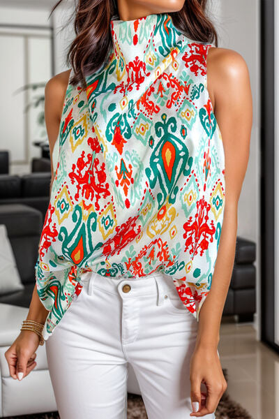 Womens Blouse-Printed Turtleneck Tank for Summer | Tops/Blouses & Shirts