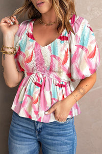 Womens Blouse-Printed V-Neck Baby Doll Blouse | Tops/Blouses & Shirts