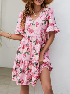 Womens Dress-Printed V-Neck Knee-Length Dress | Dresses/Mini Dresses