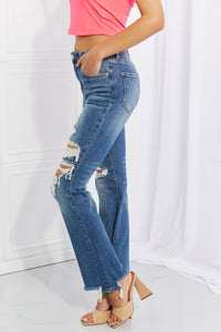 RISEN Full Size Hazel High Rise Distressed Flare Jeans | Blue Jeans