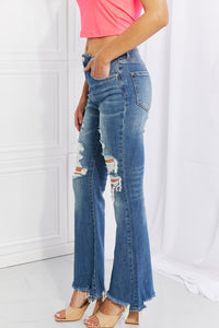 RISEN Full Size Hazel High Rise Distressed Flare Jeans | Blue Jeans