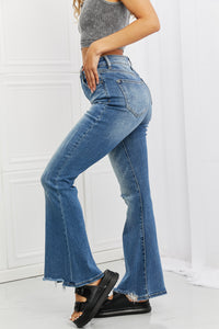 Womens Blue Jeans-RISEN Full Size Iris High Waisted Flare Jeans | Blue Jeans