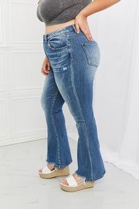 Womens Blue Jeans-RISEN Full Size Iris High Waisted Flare Jeans | Blue Jeans