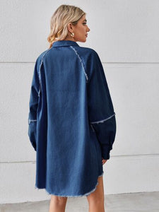 Womens Denim Dress-Raw Hem Button Up Denim Dress | Dresses/Mini Dresses