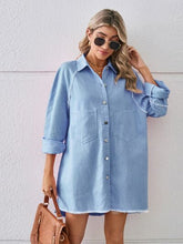 Load image into Gallery viewer, Womens Denim Dress-Raw Hem Button Up Denim Dress | Dresses/Mini Dresses
