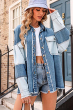 Load image into Gallery viewer, Womens Denim Jacket-Raw Hem Button Up Denim Jacket with Breast Pockets | Denim Jacket
