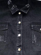 Load image into Gallery viewer, Womens Jacket-Raw Hem Collared Neck Long Sleeve Denim Jacket
