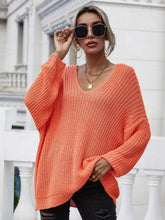 Load image into Gallery viewer, Rib-Knit Drop Shoulder V-Neck Pullover Sweater Broke Girl Philanthropy

