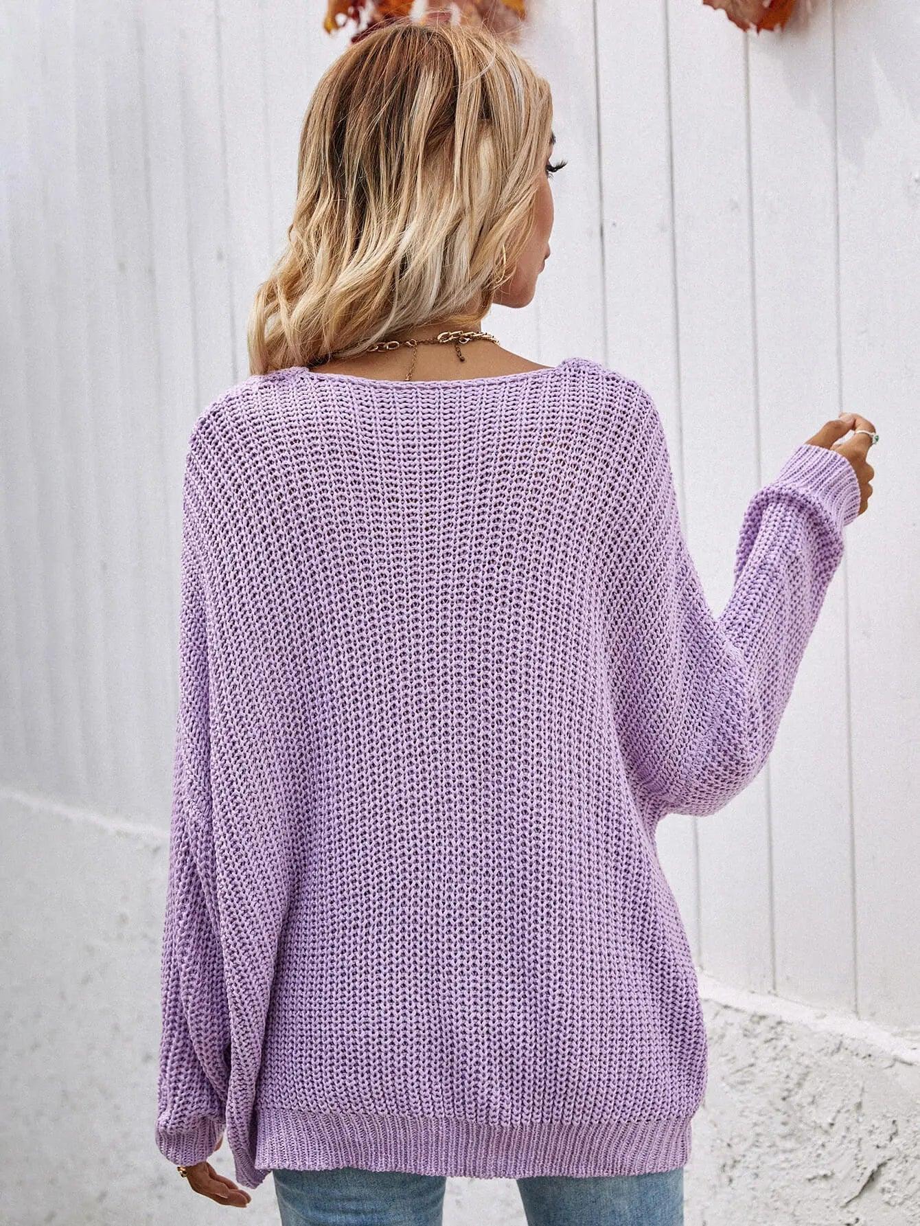 Womens Sweater-Rib-Knit Drop Shoulder V-Neck Pullover Sweater | Tops