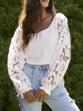 Load image into Gallery viewer, Ribbed Lace Trim Flounce Sleeve Knit Top Broke Girl Philanthropy
