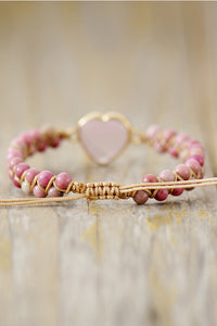 Womens Bracelet-Rose Quartz Heart Beaded Bracelet | Accessories/Jewelry