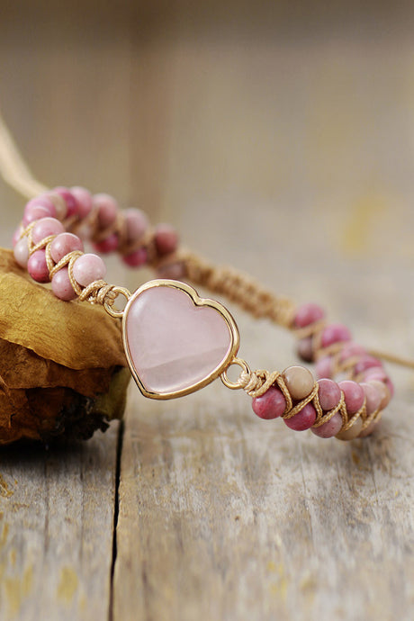 Womens Bracelet-Rose Quartz Heart Beaded Bracelet | Accessories/Jewelry