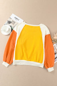 Womens Sweatshirt-Round Neck Dropped Shoulder Color Block Sweatshirt | Top