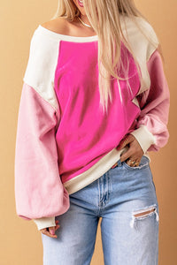 Womens Sweatshirt-Round Neck Dropped Shoulder Color Block Sweatshirt | Top