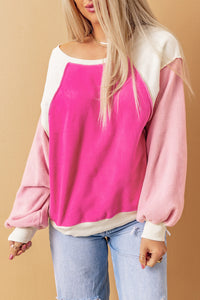 Womens Sweatshirt-Round Neck Dropped Shoulder Color Block Sweatshirt | Top