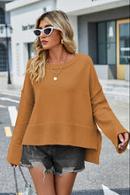 Load image into Gallery viewer, Womens Sweater-Round Neck Dropped Shoulder Slit Sweater
