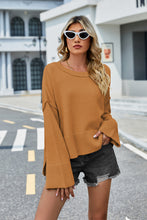 Load image into Gallery viewer, Womens Sweater-Round Neck Dropped Shoulder Slit Sweater
