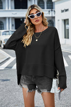 Load image into Gallery viewer, Womens Sweater-Round Neck Dropped Shoulder Slit Sweater
