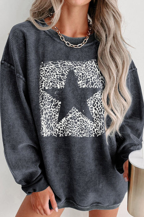 Womens Sweatshirt-Round Neck Dropped Shoulder Star Graphic Sweatshirt