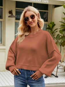 Womens Sweater-Round Neck Dropped Shoulder Sweater