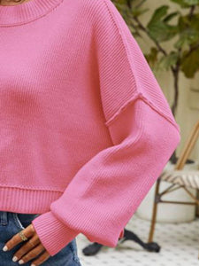 Womens Sweater-Round Neck Dropped Shoulder Sweater