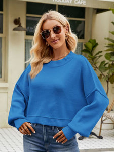 Womens Sweater-Round Neck Dropped Shoulder Sweater