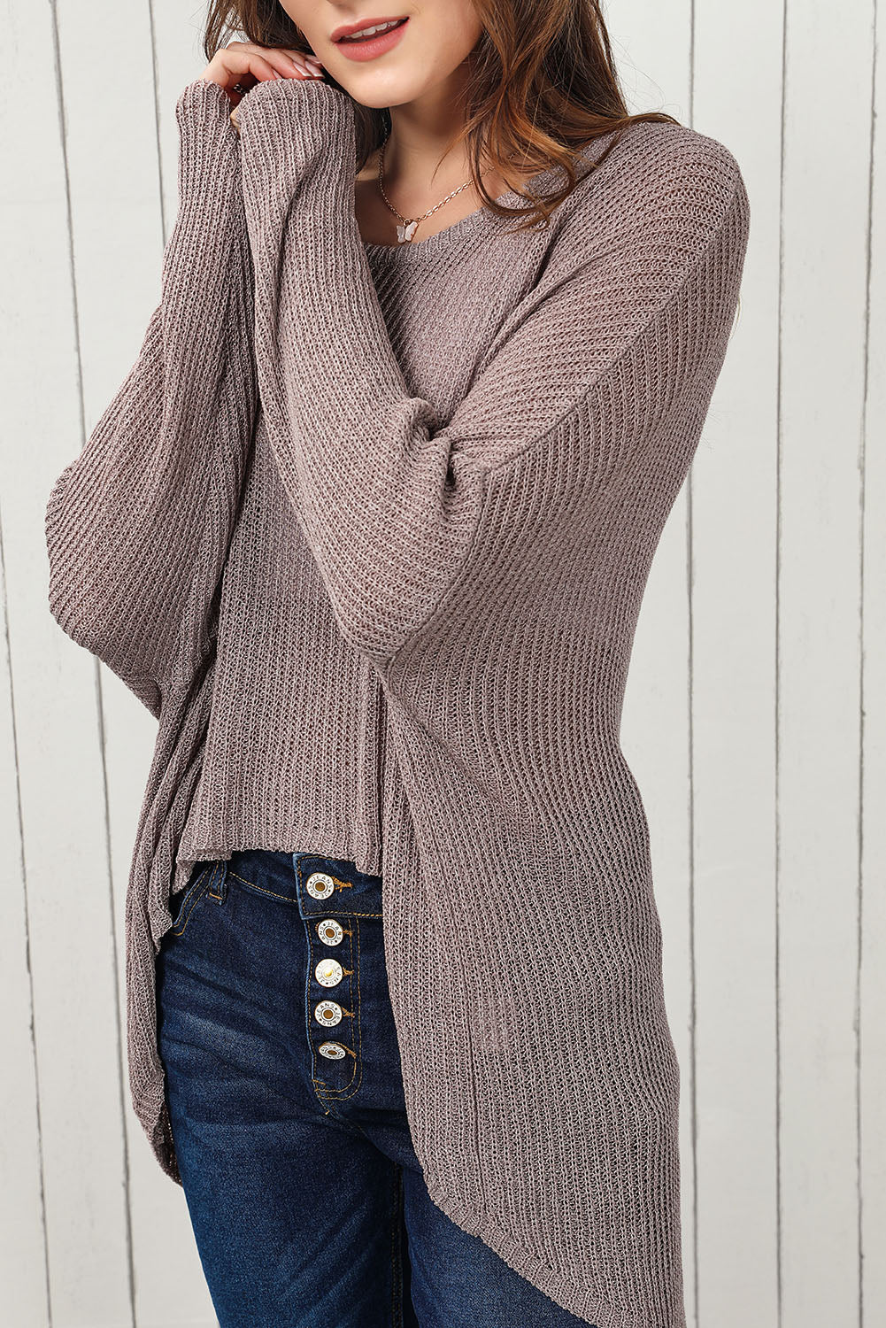 Womens Sweater-Round Neck Hi-Low Sweater