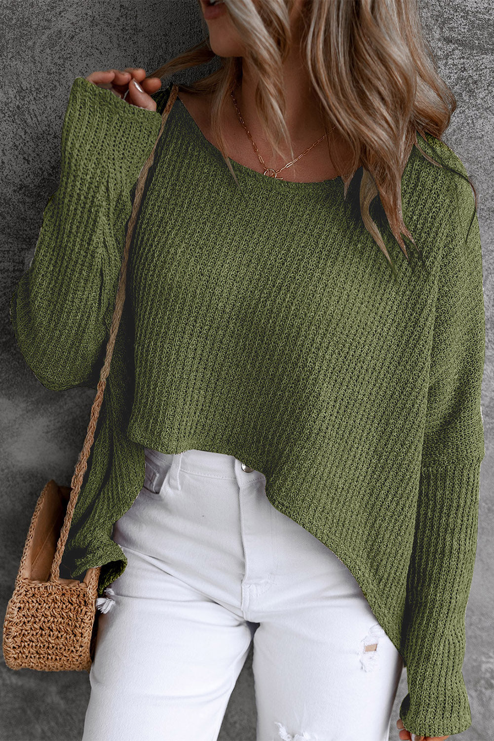 Womens Sweater-Round Neck Hi-Low Sweater