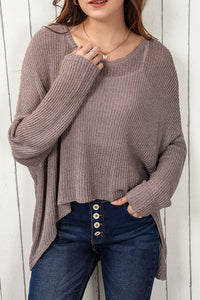 Womens Sweater-Round Neck Hi-Low Sweater