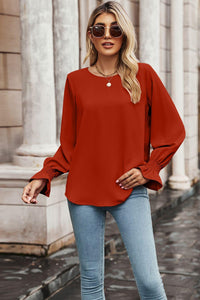 Womens Blouse-Round Neck Long Flounce Sleeve Blouse | Tops/Blouses & Shirts