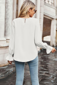 Womens Blouse-Round Neck Long Flounce Sleeve Blouse | Tops/Blouses & Shirts