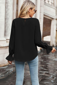 Womens Blouse-Round Neck Long Flounce Sleeve Blouse | Tops/Blouses & Shirts