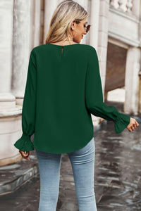 Womens Blouse-Round Neck Long Flounce Sleeve Blouse | Tops/Blouses & Shirts