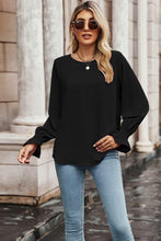 Load image into Gallery viewer, Womens Blouse-Round Neck Long Flounce Sleeve Blouse | Tops/Blouses &amp; Shirts
