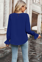 Load image into Gallery viewer, Womens Blouse-Round Neck Long Flounce Sleeve Blouse | Tops/Blouses &amp; Shirts
