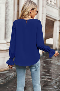 Womens Blouse-Round Neck Long Flounce Sleeve Blouse | Tops/Blouses & Shirts