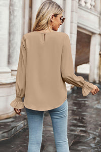 Womens Blouse-Round Neck Long Flounce Sleeve Blouse | Tops/Blouses & Shirts