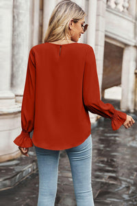 Womens Blouse-Round Neck Long Flounce Sleeve Blouse | Tops/Blouses & Shirts