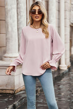 Load image into Gallery viewer, Womens Blouse-Round Neck Long Flounce Sleeve Blouse | Tops/Blouses &amp; Shirts
